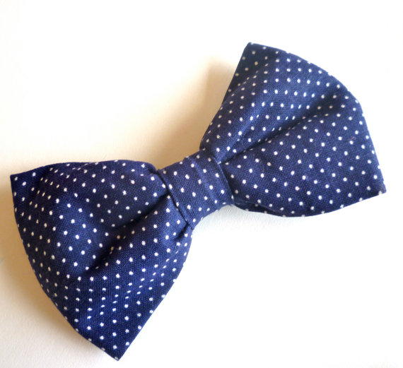 زفاف - Men's Bow Tie in Navy Blue Pin Dot  - clip on