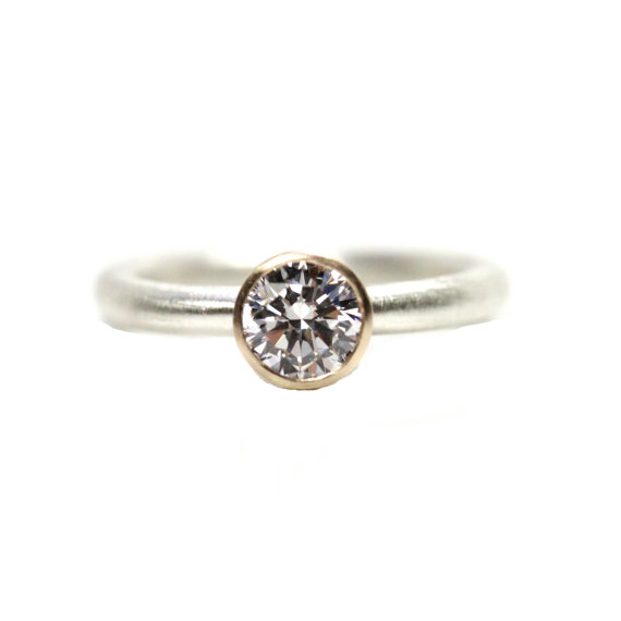 زفاف - Modern Silver Gold CZ Engagement Ring Calm Serene - Zengagement