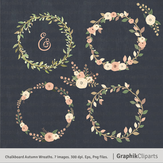Свадьба - Chalkboard Autumn Wreaths Clipart. Wreaths Clipart. Floral Clipart. Chalkboard Clipart. 7 images, 300 dpi. Eps, Png files. Instant Download.