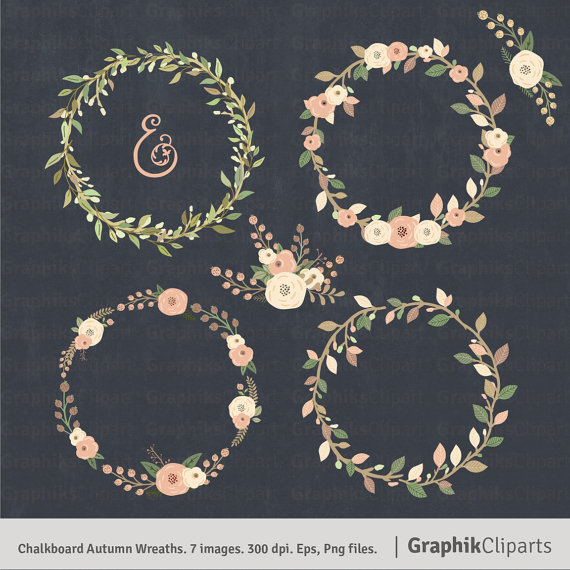 زفاف - Chalkboard Autumn Wreaths Clipart. Wreaths Clipart. Floral Clipart. Chalkboard Clipart. 7 images, 300 dpi. Eps, Png files. Instant Download.