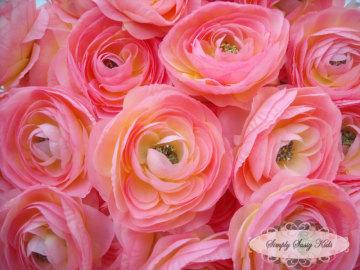 Wedding - 2 pcs Light Pink Silky Soft Ranunculus Artificial Flower Heads Color 3.5in DIY Bouquets Arrangements Hair Clips Wedding