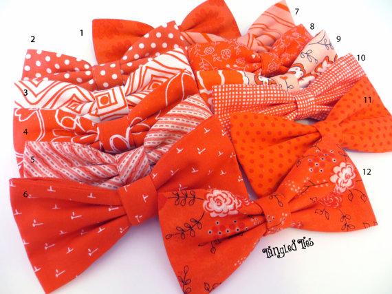 Hochzeit - Hot Coral Bow Tie Mix And Match Coordinating Custom Wedding Bow Ties; Coral Bow Ties; Wedding Bow Ties; Groomsmen Bow Ties in All Sizes