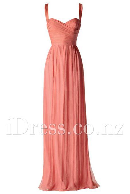 Mariage - Modern Sleeveless Sweetheart Pleated Coral Long Bridesmaid Dress