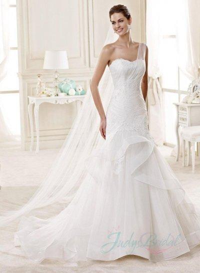 Hochzeit - JW15136 sexy one shoulder strap trumpet flare wedding dress