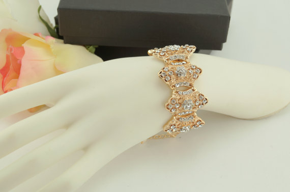 Wedding - Bridal rose gold bracelet-Vintage inspired art deco Swarovski crystal bridal bracelet-Wedding jewelery-Bridal bracelet-Bridesmaid gift