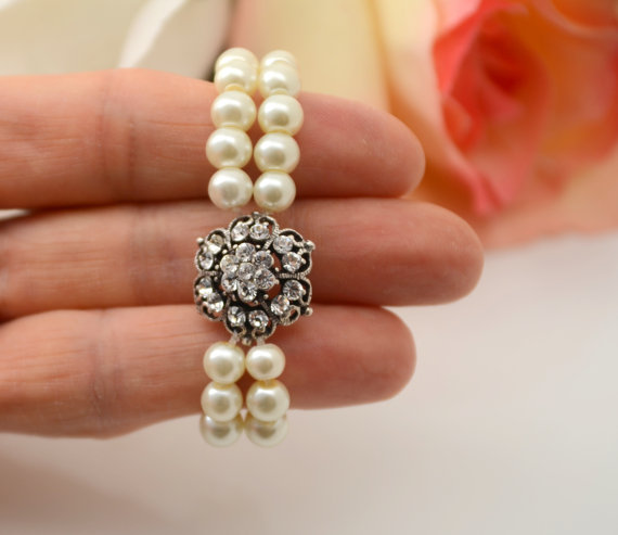 Wedding - Vintage style art deco swarovski crystal flower girl gift stretchy cuff bracelet for little princess' wedding jewelry cuff bracelet