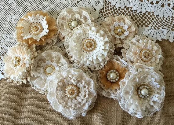 Mariage - wedding shabby lace handmade flowers