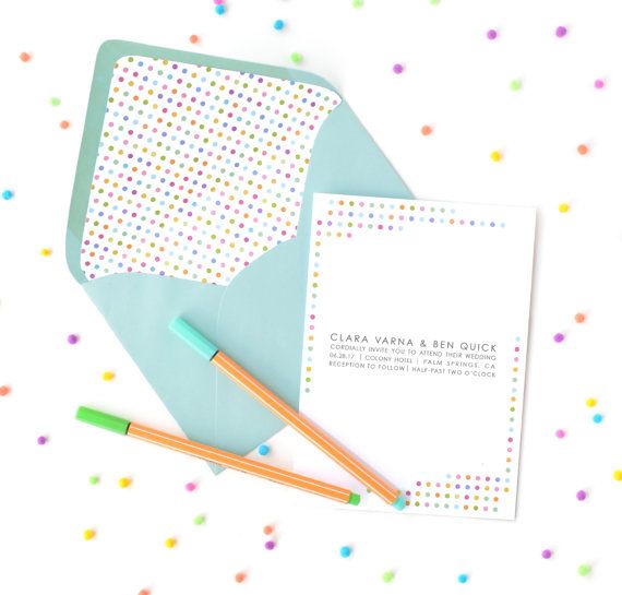 زفاف - Happy Modern Minimalist Polka Dot Confetti Wedding Invitation - FREE SHIPPING - Clara Collection