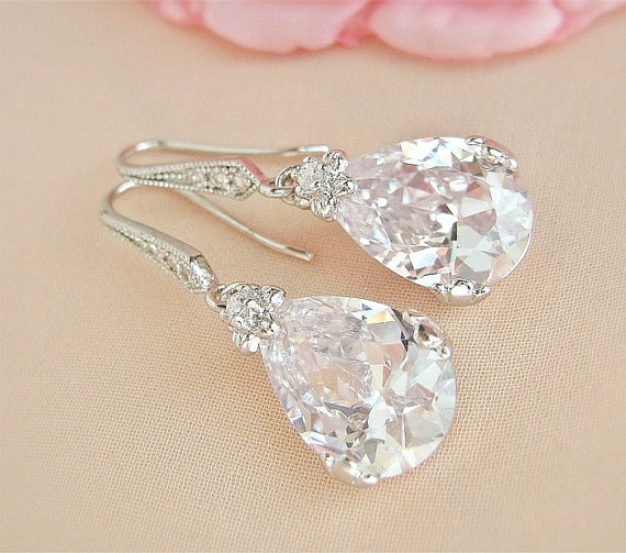 Hochzeit - Crystal Bridal Earrings Wedding Earrings Bride Earrings Crystal Bridal Jewelry Wedding Jewelry CZ Dangle Earings