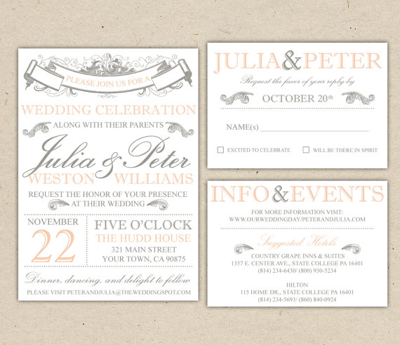 Mariage - Vintage Modern Wedding Invitation and RSVP template, diy (1053) - SAMPLE