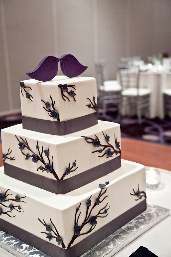 Hochzeit - Wedding cake topper  love birds cake topper CHooSE COLOR  bird cake  wedding cake toppers wooden bird wedding love birds small birds purple
