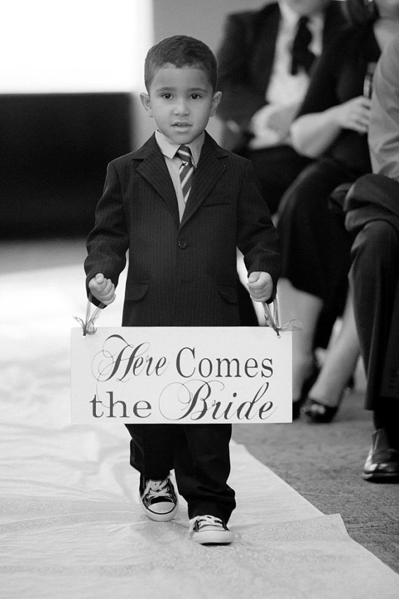 Wedding - Wedding Sign, Here Comes the Bride and/or And they lived Happily ever after. 8 X 16 in. Flower Girl, Ring Bearer, Sign Bearer.  Bridal Sign.
