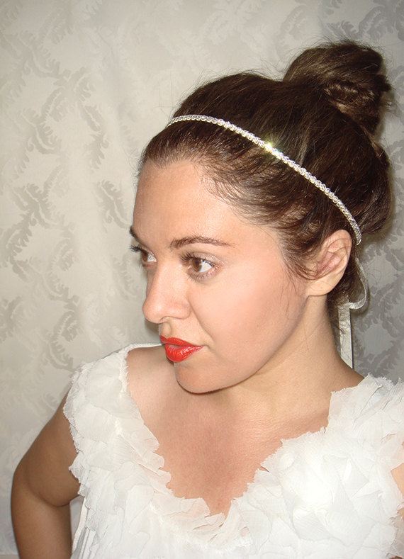 Wedding - Bridal Headband, Weddings, Rhinestone Headband, Wedding Headpiece, Hair Accessories, Crystal Headpiece, Tie on Headband, - ANGEL