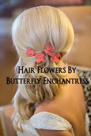 Hochzeit - Pink Rose Coral Peach Wedding Hair Accessories, Bridal Hair Flowers, Bridesmaid Gift - 6 Pink Coral Adora Hydrangea Hair Pins