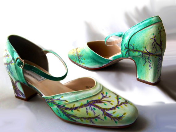 زفاف - Wedding shoes,  enchanted forest , Mary Janes shoes, green Mary Janes, enchanted forest  wedding, green bridal shoes, bridal Mary Janes