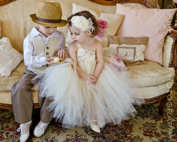 Hochzeit - Ivory Vintage flower girl tutu dress, Ivory Flower girl dress, Flower girl tulle dress