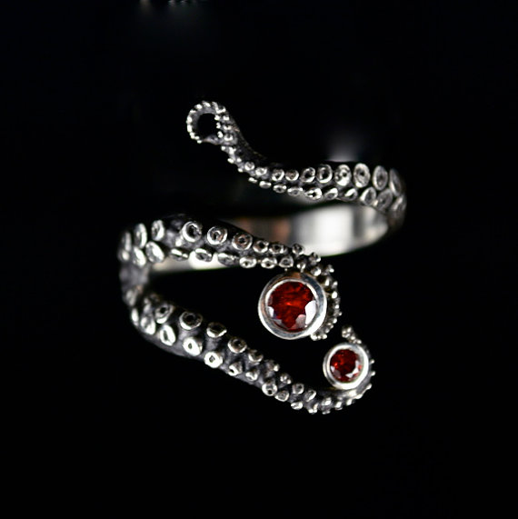 Wedding - SALE - Wicked Sapphire Tentacle Ring, Engagement Ring, Wedding Band, Octopus Ring, OctopusME Jewelry