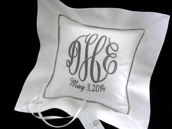 Wedding - Ring Bearer Pillow, Irish Linen Ring Bearer Pillow, Monogrammed Wedding Ring Pillow, Style 5211