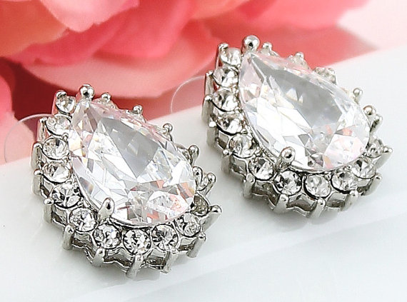Hochzeit - Bridal Earrings Wedding Earrings Wedding Jewelry Bridal Jewelry Brides Earrings "Cubic Zirconia" Earrings Style-274