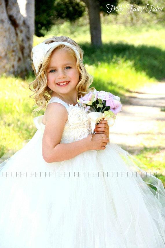 زفاف - Ivory Lace Flower Girl Dress White, Rustic, Tulle, Country, Vintage, Shabby Chic, Tutu Dress, Newborn-24m, 2t,2t,4t,5t, 6, birthday