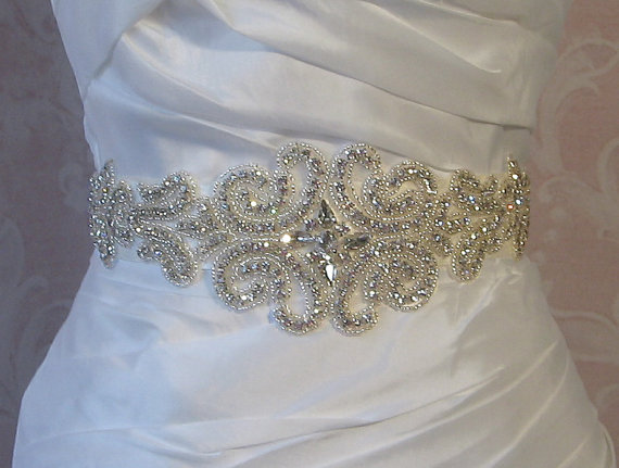 زفاف - Crystal Rhinestone Sash, Bridal Sash, Wedding Belt, Wedding Sash, White, Diamond White, Ivory, Champagne, Blush, Black  - PAULINA