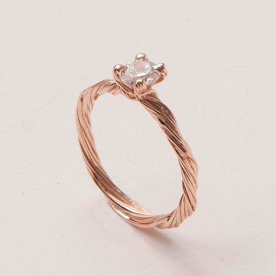 Wedding - Twig Engagement Ring - 14K Rose Gold and Diamond engagement ring, engagement ring, leaf ring, filigree, antique, art nouveau, vintage