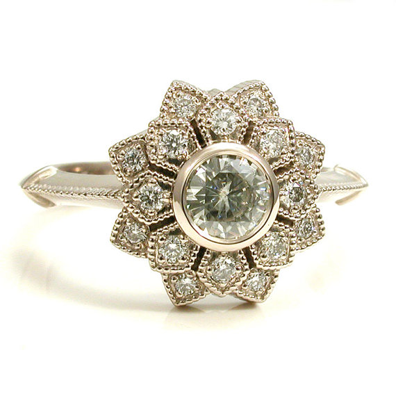 Wedding - Moissanite and Diamond Engagement Ring