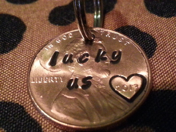 Wedding - LUCKY US penny with heart stamp,lucky penny, lucky coin, wedding, add on to a necklace, birthday gift, anniversary, couples gift
