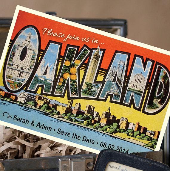 Wedding - Vintage Large Letter Postcard Save the Date (Oakland, CA) - Design Fee