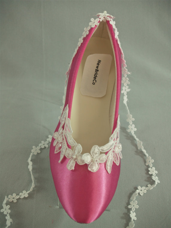 Hochzeit - Flat Wedding Shoes, 200 COLORS, or Hot pink, White, Ivory, Vintage Lace