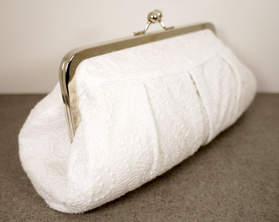 Wedding - White clutch, wedding clutch, bridal clutch purse, pleated clutch, evening bag, frame clutch, bridal bag