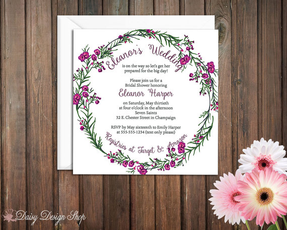 Wedding - Bridal Shower Invitation - Floral Wreath Square Design