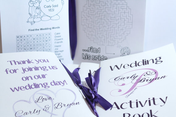 زفاف - Set of 20 Custom Wedding Coloring Activity Books for Children's Flower Girl Ring Bearer Gift Favors Your Choice of Color & Fonts