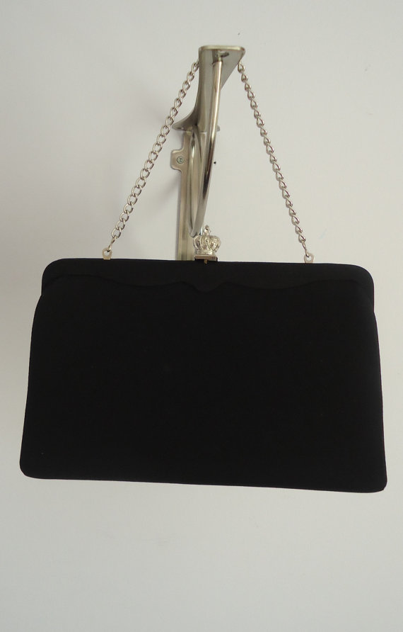 زفاف - Vintage Clutch, Vintage Handbag, Vintage Purse, 1940s Black Clutch, Black Satin Clutch, Evening, Formal Clutch, Wedding, 1940s Handbags