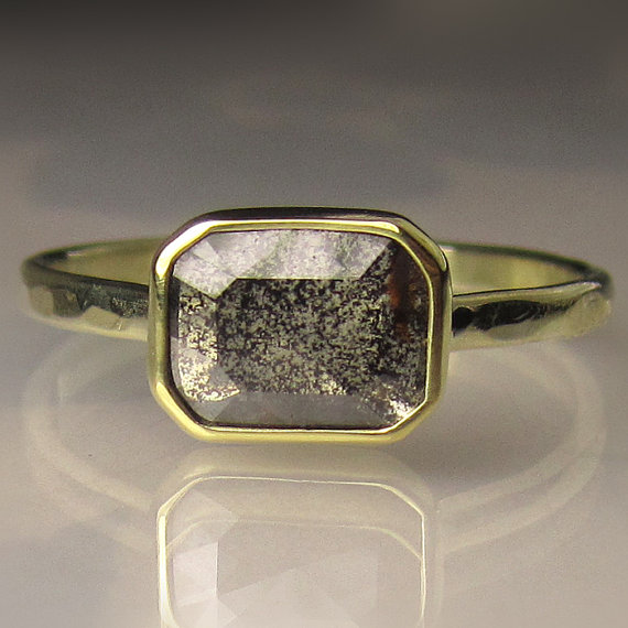 زفاف - Rose Cut  Diamond Slice Engagement Ring - 18k and 14k Yellow Gold