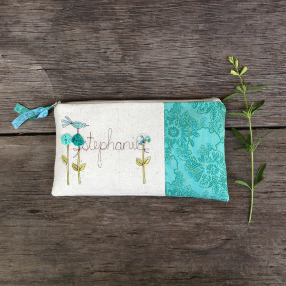 زفاف - Cottage Style Wedding Clutch, Mint Blue Floral, Personalized Gift for Bridesmaid, Gift for Her MADE TO ORDER by MamaBleuDesigns