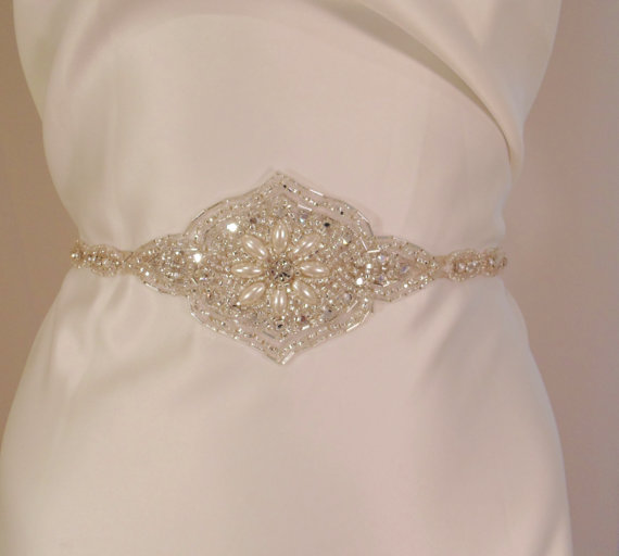 Wedding - Crystal Pearl Bridal Belt, KELLY, Pearl Belt, Bridal Belt, Wedding Belt