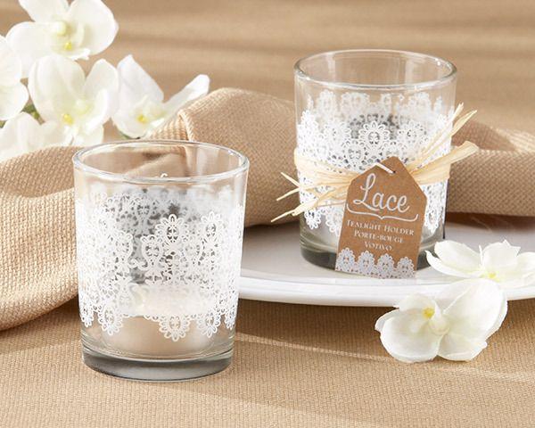 Wedding - Glass Tea Light Holder With Lace (Set Of 4)
