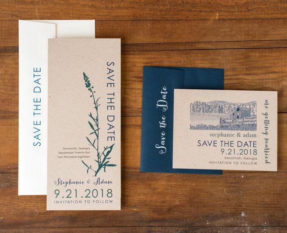 Wedding - Rustic Wedding Save The Dates, Navy And Emerald Green Save The Date, Farm/Barn Country Wedding - "Rustic Navy" Save The Dates