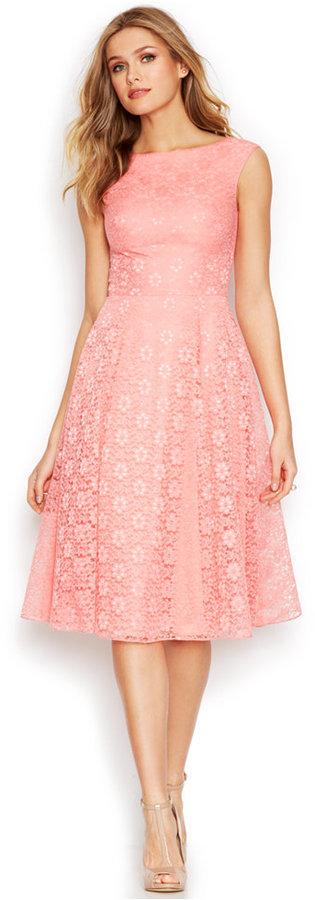 زفاف - Betsey Johnson Floral-Lace Tea-Length Dress