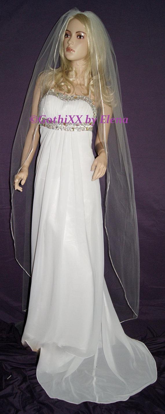 Mariage - Wedding Veil Floor Chapel Length White  Ivory Pink Black Red Purple single Tier 72" Width  72" Length Satin ribbon edge 17 Colors available