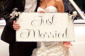 Свадьба - Just Married - Here Comes the Bride - Large - 14x28 Wedding Sign, Flower Girl Sign, Ring Bearer Sign