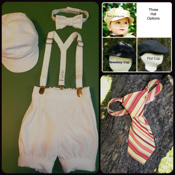 Hochzeit - Infant Boys Knicker Custom designed 3 months to 18 months set options bow tie, suspenders, hat