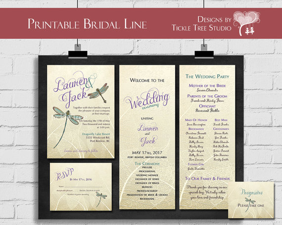 زفاف - Personalized PRINTABLE Wedding Invitation & Suite Option - Vintage Dragonfly (Style 13174)