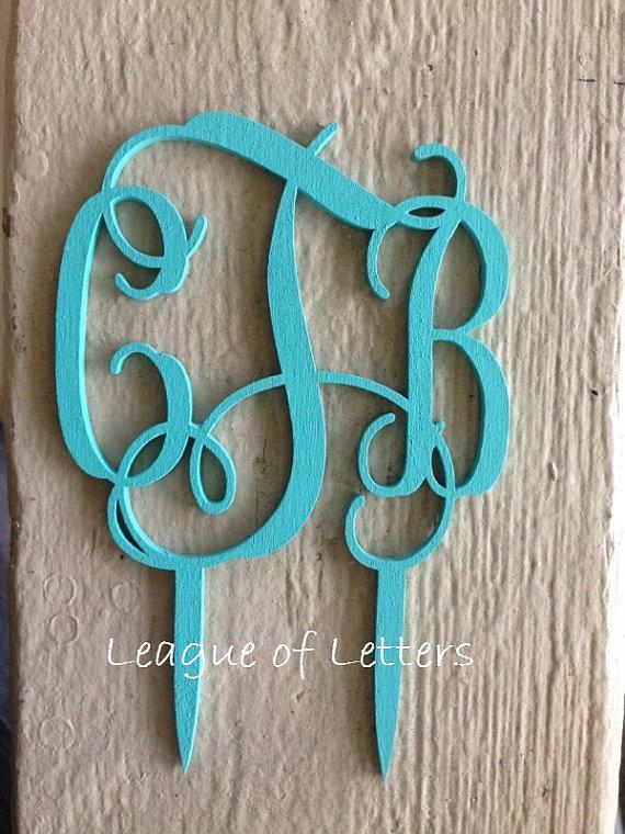 Mariage - 6 inch PAINTED Wooden Monogram Letters Wedding Cake Topper, Birthday Cake Topper