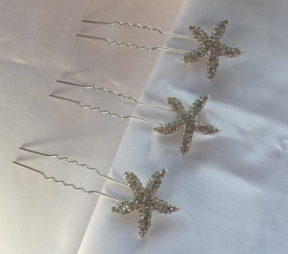 Hochzeit - Bridal Starfish Hair Pin Wedding Starfish Hair Jewelry Starfish Hair Accessory Hairpins Set of 3