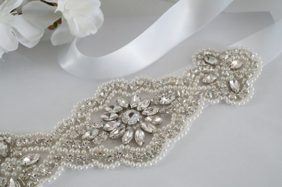 زفاف - Wedding Belt, Bridal Belt, Sash Belt, Wedding Dress Sash, Bridesmaid Sash Belt - Style 169