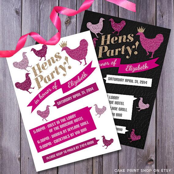 Wedding - hen party invite, hens invitation, hens printable, bachelorette party, glitter hens invite, glitter bachelorette, hens invitation, glitter