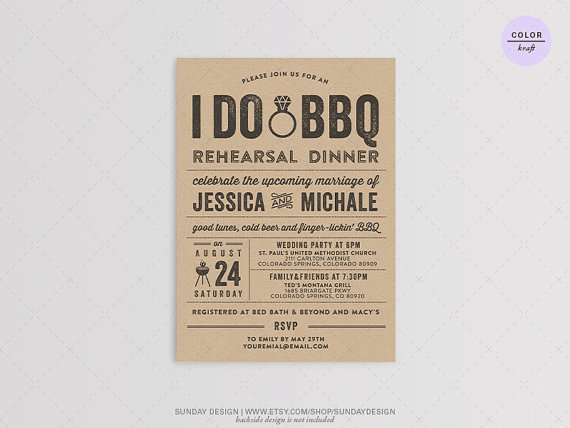 Wedding - Rustic Typography - I DO BBQ Rehearsal Dinner Invitation Card - DIY Printable - Couples Shower, Engagement Party, Wedding Shower