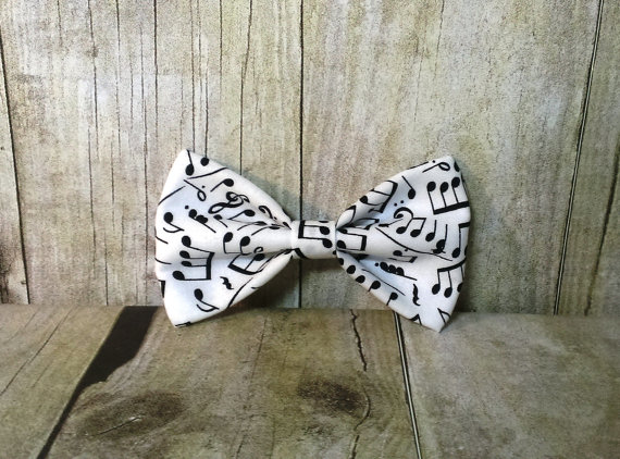 Mariage - White Music Notes Bow Tie, Clip, Headband or Pet